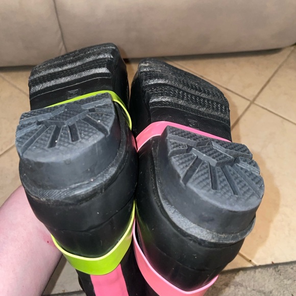 Little Miss Matched Pink, Green, and Black Tall Rubber Rain Boots Size 3 - Picture 5 of 6